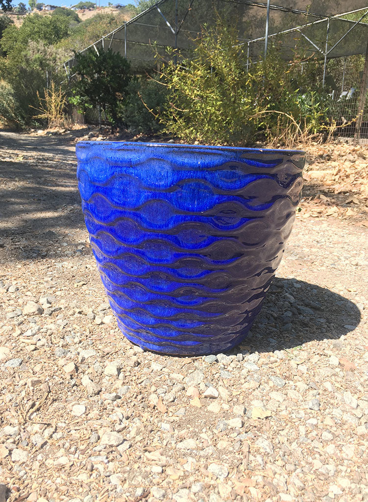 Pot - Glazed Basket Weave Egg Blue